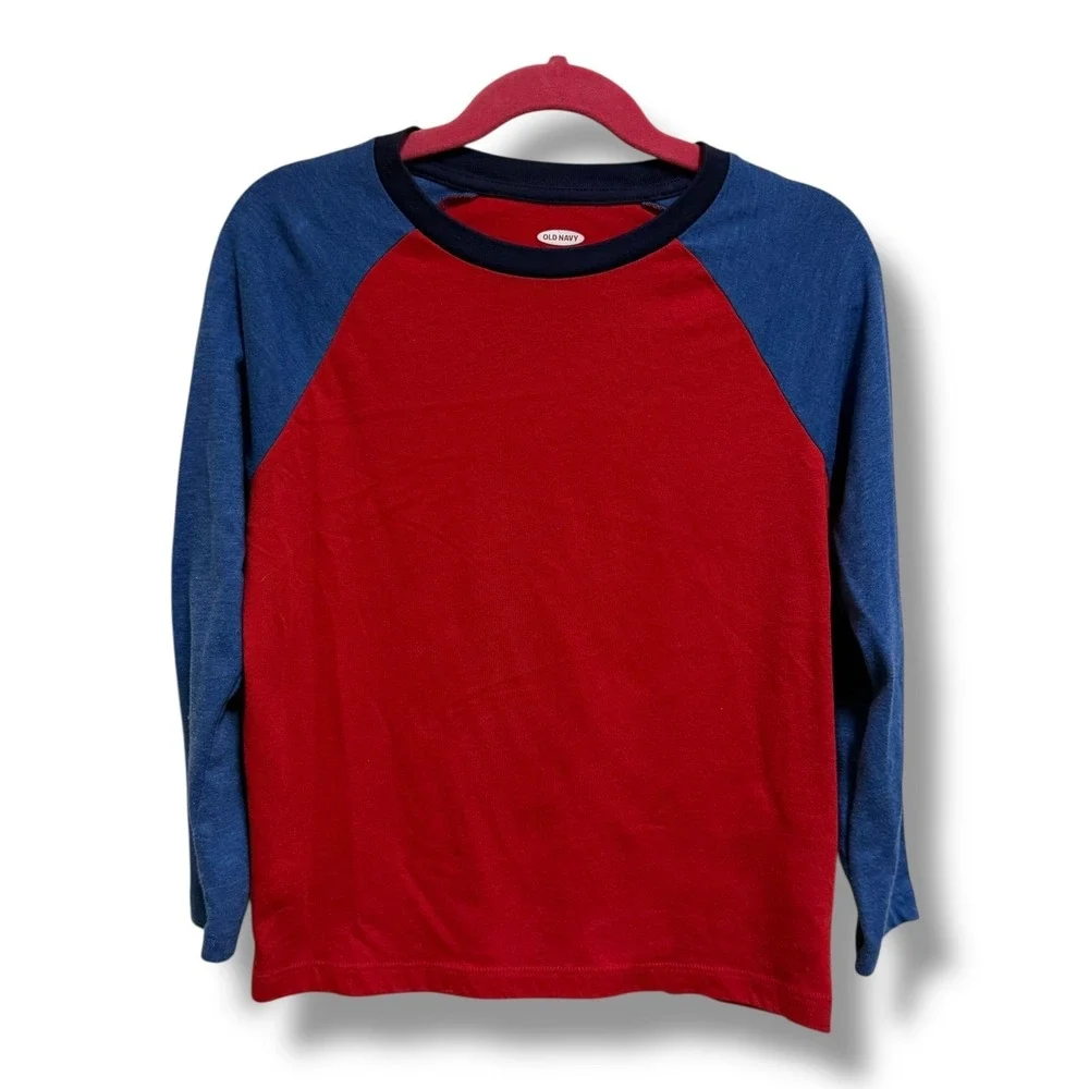 Old Navy Boys Red Blue Raglan‎ Baseball Long Sleeve Tee Shirt S 6-7